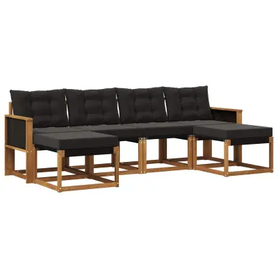 vidaXL Zunanja garnitura za sedenje z blazino 6 pcs Naravna in črna