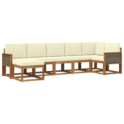 vidaXL Zunanja garnitura za sedenje 7 pcs Naravna in smetana Poliester