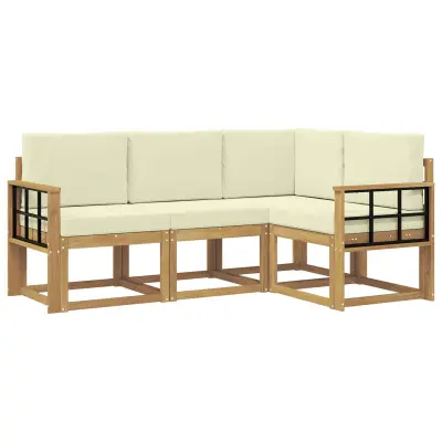 vidaXL Zunanja garnitura za sedenje z blazino 4 pcs Bela in krem