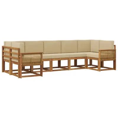 vidaXL Zunanja garnitura za sedenje z blazino 7 pcs Naravna in bež