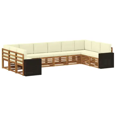 vidaXL Zunanja garnitura za sedenje 10 pcs Naravna in smetana