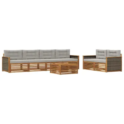 vidaXL Zunanja garnitura za sedenje 7 pcs Naravna in svetlo siva