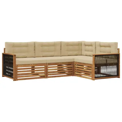 vidaXL Zunanja garnitura za sedenje z blazino 4 pcs Naravna in bež