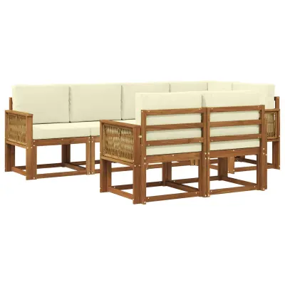 vidaXL Zunanja garnitura za sedenje 7 pcs Naravna in smetana Poliester