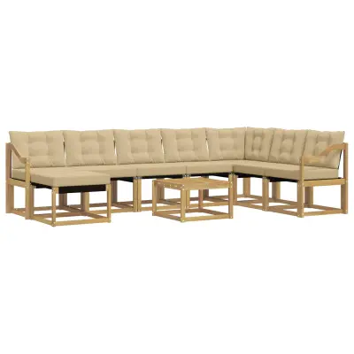 vidaXL Zunanja garnitura za sedenje z blazino 9 pcs Bela in bež