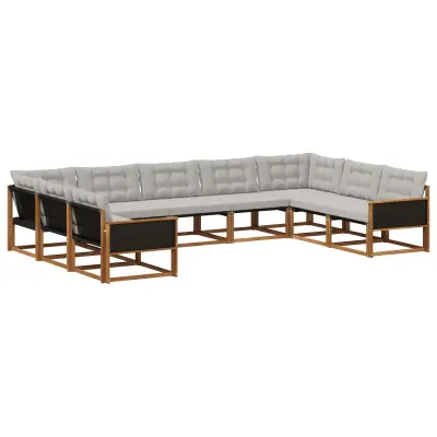 vidaXL Zunanja garnitura za sedenje 9 pcs Naravna in svetlo siva