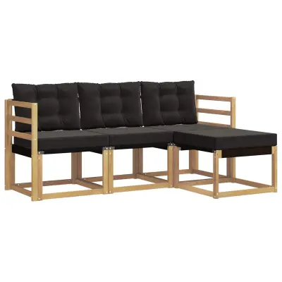 vidaXL Zunanja garnitura za sedenje z blazino 4 pcs Bela in črna