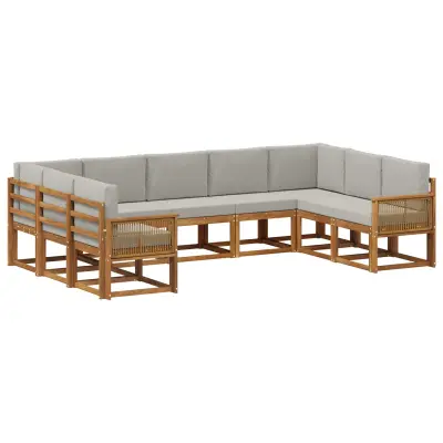 vidaXL Zunanja garnitura za sedenje 9 pcs Naravna in svetlo siva
