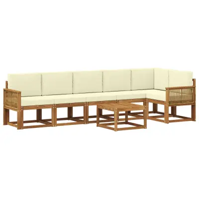 vidaXL Zunanja garnitura za sedenje 7 pcs Naravna in smetana Poliester