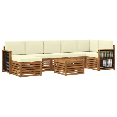 vidaXL Zunanja garnitura za sedenje z blazino 7 pcs Naravna in smetana