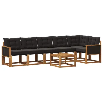 vidaXL Zunanja garnitura za sedenje z blazino 7 pcs Naravna in črna