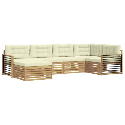 vidaXL Zunanja garnitura za sedenje 6 pcs Bela in krem Poliester