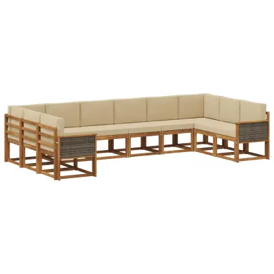 vidaXL Zunanja garnitura za sedenje z blazino 10 pcs Naravna in bež