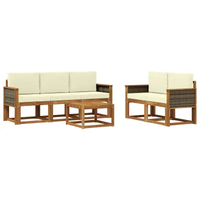 vidaXL Zunanja garnitura za sedenje z blazino 6 pcs Naravna in smetana
