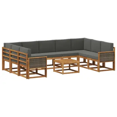 vidaXL Zunanja garnitura za sedenje 10 pcs Naravna in antracitna