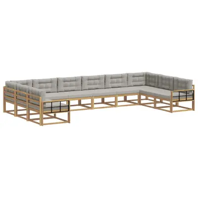 vidaXL Zunanja garnitura za sedenje 10 pcs Bela in svetlo siva