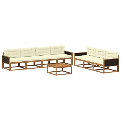 vidaXL Zunanja garnitura za sedenje z blazino 8 pcs Naravna in smetana