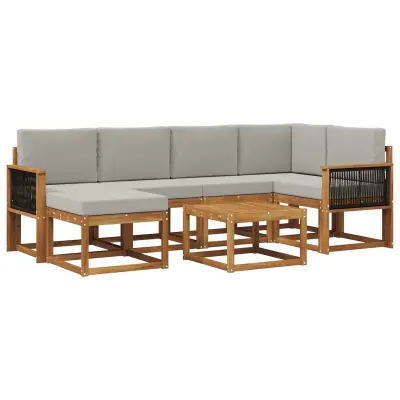 vidaXL Zunanja garnitura za sedenje 7 pcs Naravna in svetlo siva