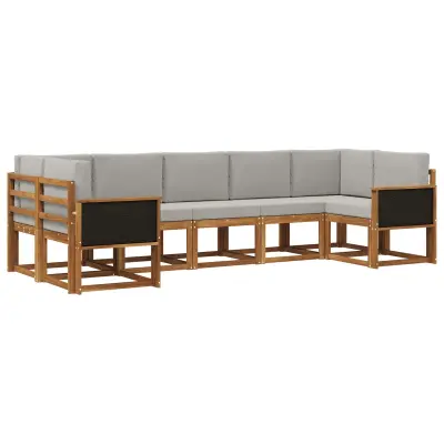 vidaXL Zunanja garnitura za sedenje 7 pcs Naravna in svetlo siva