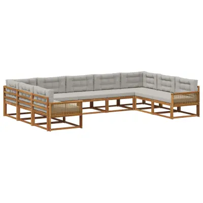 vidaXL Zunanja garnitura za sedenje 9 pcs Naravna in svetlo siva