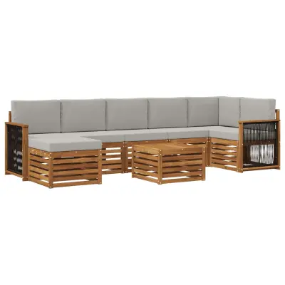 vidaXL Zunanja garnitura za sedenje 7 pcs Naravna in svetlo siva