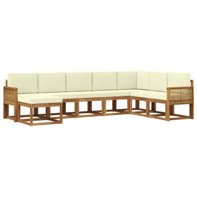 vidaXL Zunanja garnitura za sedenje z blazino 8 pcs Naravna in smetana