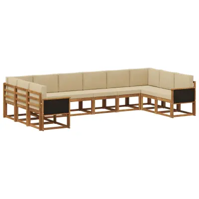 vidaXL Zunanja garnitura za sedenje z blazino 10 pcs Naravna in bež