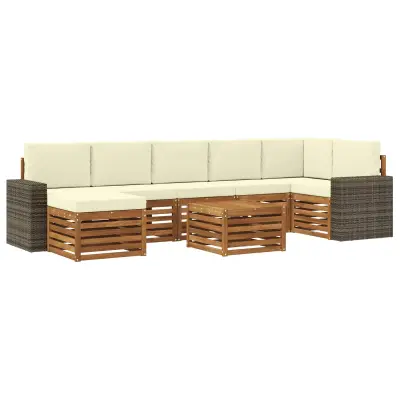 vidaXL Zunanja garnitura za sedenje z blazino 8 pcs Naravna in smetana