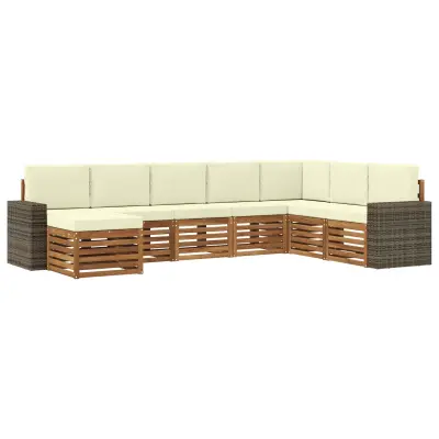vidaXL Zunanja garnitura za sedenje z blazino 8 pcs Naravna in smetana