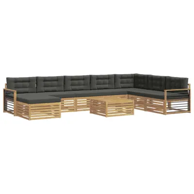 vidaXL Zunanja garnitura za sedenje z blazino 9 pcs Bela in antracit