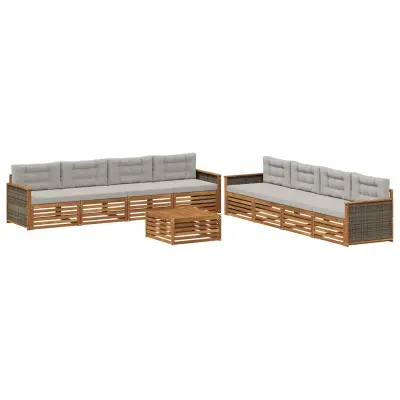 vidaXL Zunanja garnitura za sedenje 9 pcs Naravna in svetlo siva
