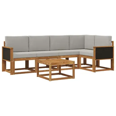 vidaXL Zunanja garnitura za sedenje 6 pcs Naravna in svetlo siva