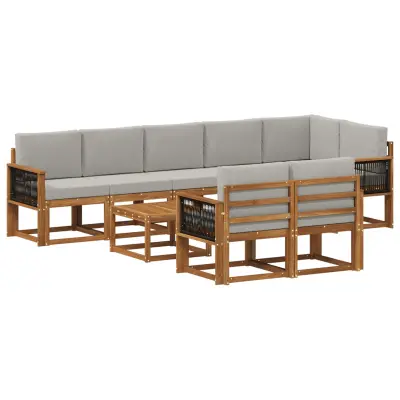 vidaXL Zunanja garnitura za sedenje 9 pcs Naravna in svetlo siva