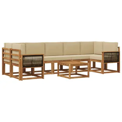 vidaXL Zunanja garnitura za sedenje z blazino 6 pcs Naravna