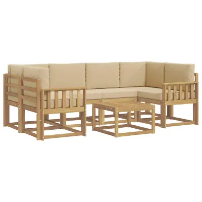 vidaXL Zunanja garnitura za sedenje z blazino 7 pcs Bela in bež