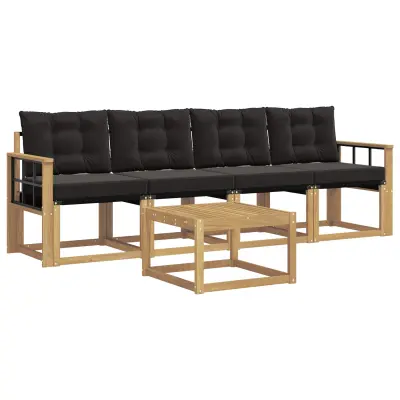 vidaXL Zunanja garnitura za sedenje z blazino 5 pcs Bela in črna