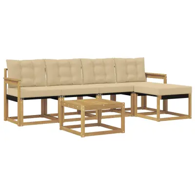 vidaXL Zunanja garnitura za sedenje z blazino 6 pcs Bela in bež