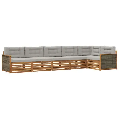 vidaXL Zunanja garnitura za sedenje 6 pcs Naravna in svetlo siva
