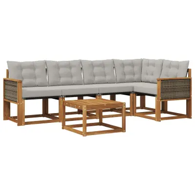 vidaXL Zunanja garnitura za sedenje 6 pcs Naravna in svetlo siva
