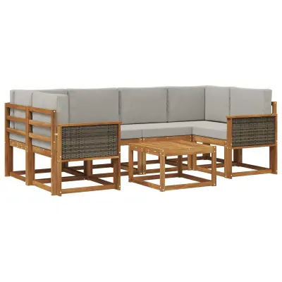 vidaXL Zunanja garnitura za sedenje 5 pcs Naravna in svetlo siva