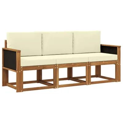vidaXL Zunanja garnitura za sedenje z blazino 3 pcs Naravna in smetana