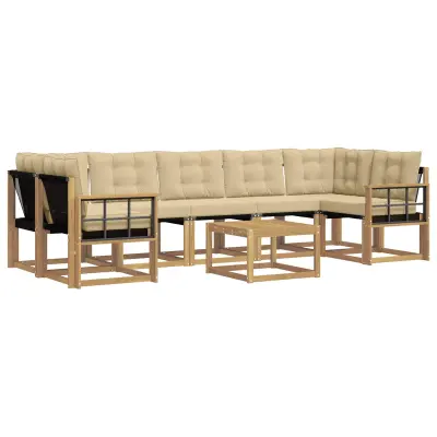 vidaXL Zunanja garnitura za sedenje z blazino 8 pcs Bela in bež