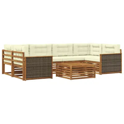 vidaXL Zunanja garnitura za sedenje z blazino 7 pcs Naravna in smetana