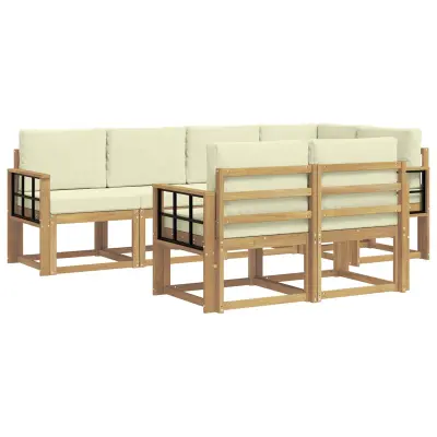 vidaXL Zunanja garnitura za sedenje 7 pcs Bela in krem Poliester