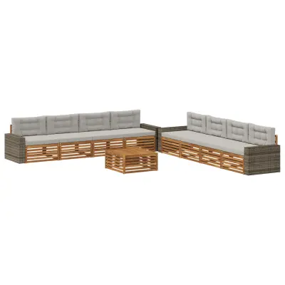 vidaXL Zunanja garnitura za sedenje 9 pcs Naravna in svetlo siva