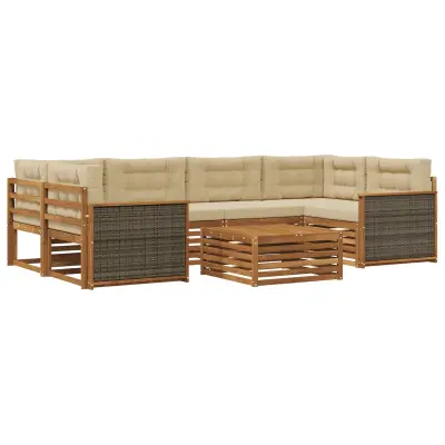 vidaXL Zunanja garnitura za sedenje z blazino 7 pcs Naravna in bež