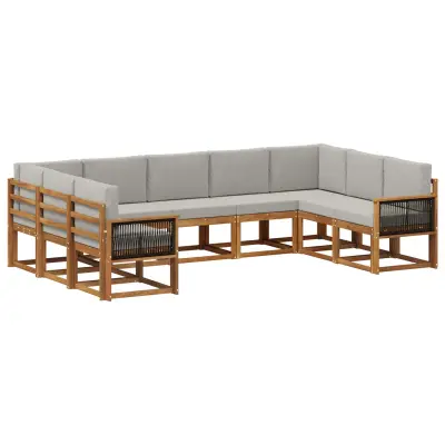 vidaXL Zunanja garnitura za sedenje 9 pcs Naravna in svetlo siva