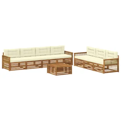 vidaXL Zunanja garnitura za sedenje z blazino 8 pcs Naravna in smetana