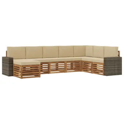 vidaXL Zunanja garnitura za sedenje z blazino 8 pcs Naravna in bež