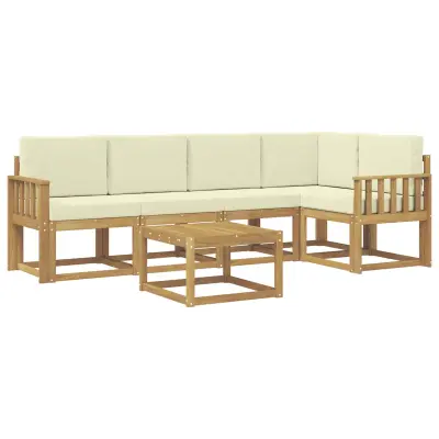 vidaXL Zunanja garnitura za sedenje z blazino 6 pcs Bela in krem